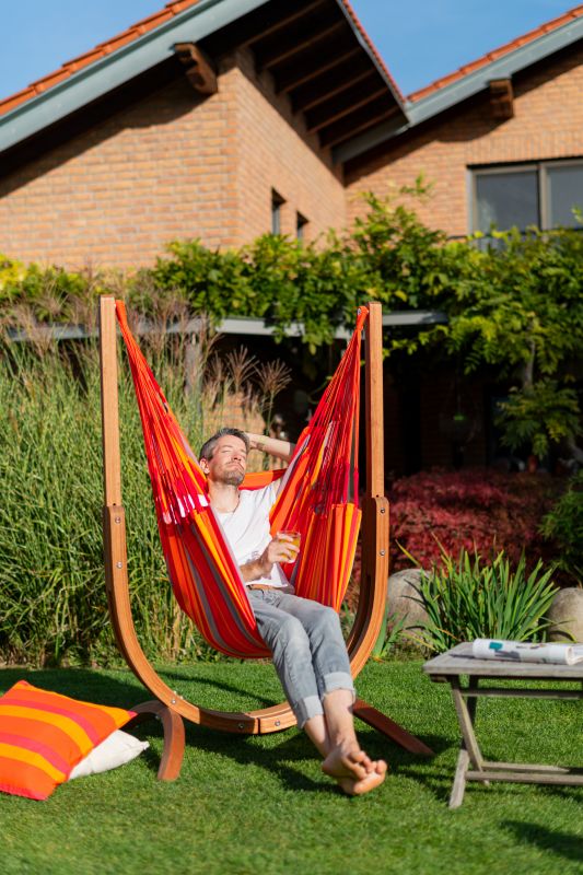 La Siesta viseči stol Udine s stojalom Eucalyptus Vremensko odporen oranžna