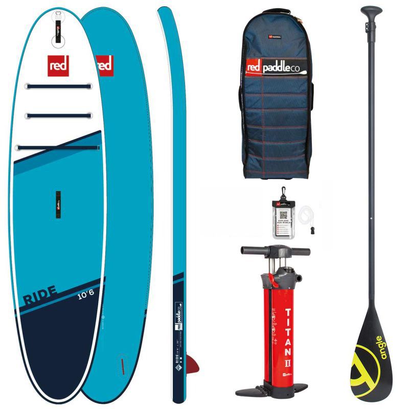 Red Paddle Co SUP deska 10'6'' Ride modra z Angle TRAVEL Fiberglass veslom